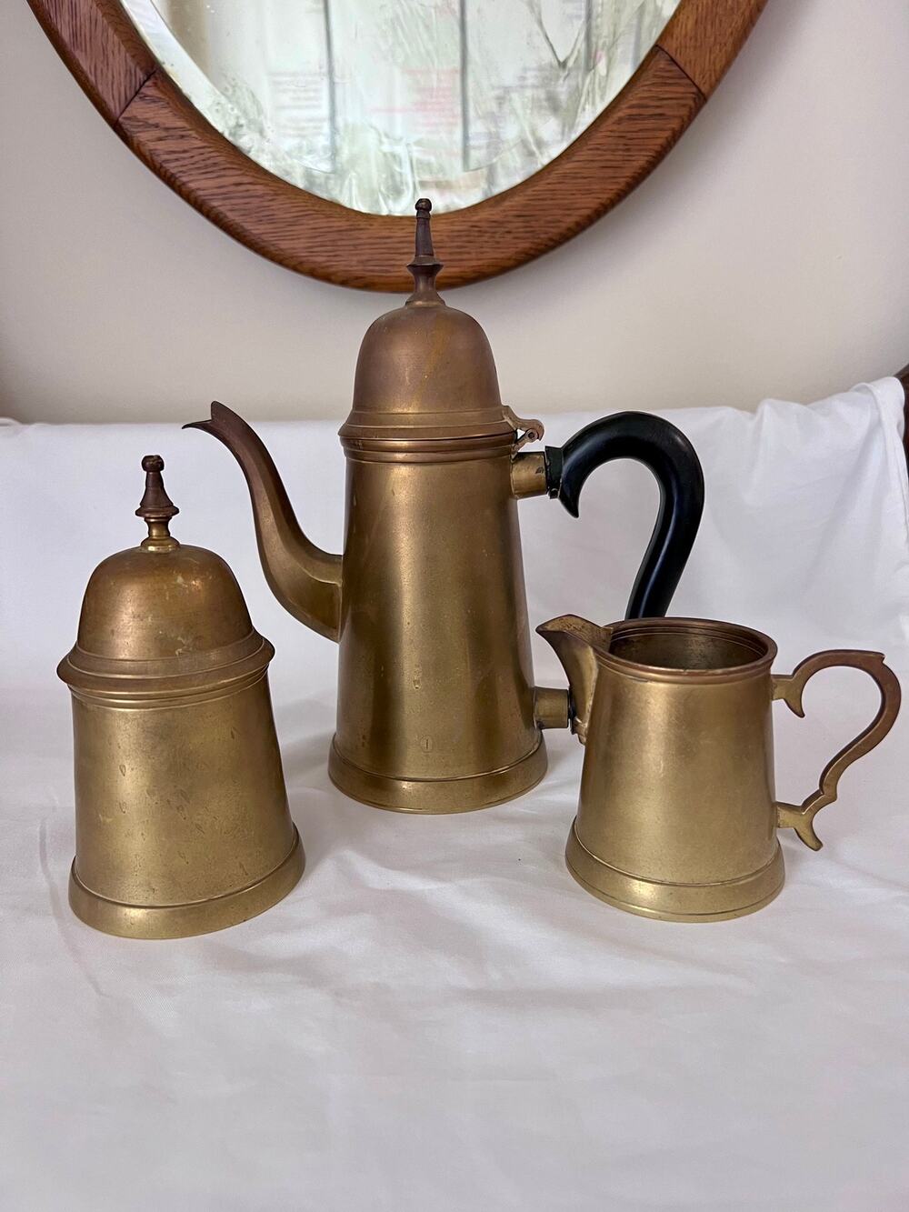 Vintage 3 pc Brass Tea Coffee Set Teapot Creamer Suger Bowl Middle Eastern Decor